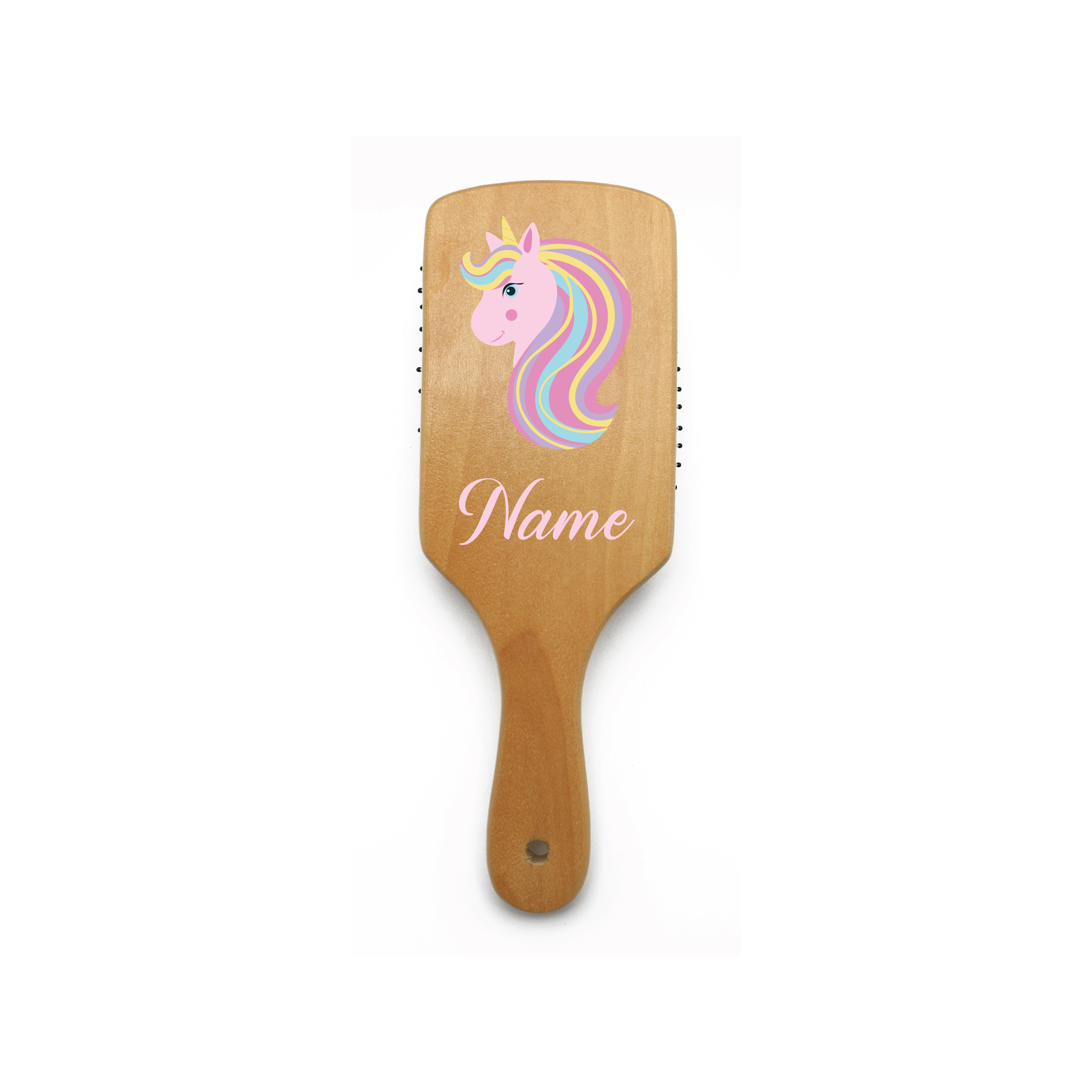 Unicorn Personalised Wooden Bamboo Paddle Hair Brush